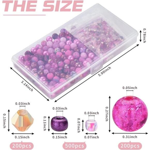 Rired 27 8mm Round Glass Beads Kit, Craft Beads for Bracelet Making, Hot Pink - Picture 2 of 7